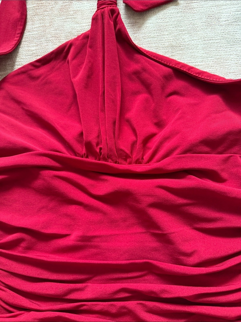 BCBGMaxAzria Red Halter Ruched Tiered Mini Dress Small - Picture 2 of 7